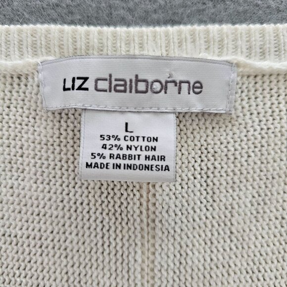Liz Claiborne Sweater V-Neck Size L Cream Bat Wing Rabbit Hair Quiet Luxury NEW - Picture 3 of 12
